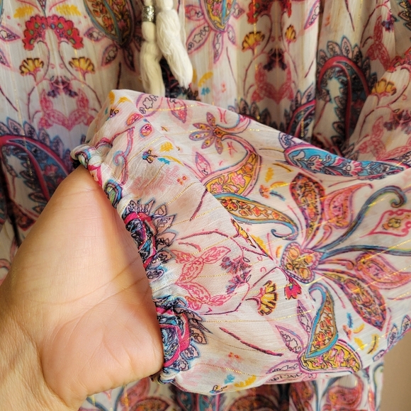 DR2 Women’s Medium Long Sleeve Shirt Boho Tunic Top Pop Over Tassels Multicolor - Picture 5 of 11